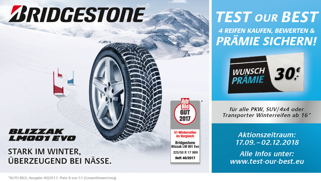 Bridgestone Winterreifen testen und attraktive Prämien sichern