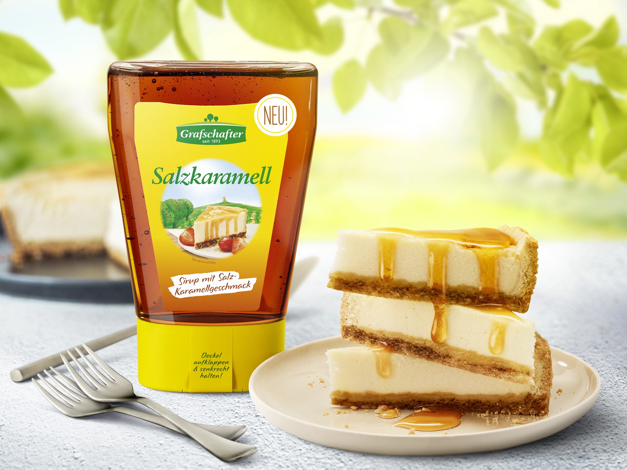 American Cheesecake verfeinert mit dem neuen Salzkaramell-Sirup der Grafschafter Krautfabrik